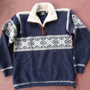 Norlender 1/4 Zip Fair Isle Wool Nordic Sweater Knit Fleece Lined M Unisex Navy